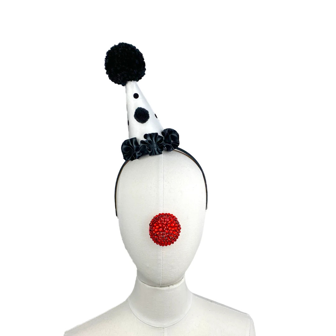 Mini White and Black Polka Dot Clown Hat, Cirque Costume, Birthday Party Hat, Kids, Adults, Carni... | Etsy (US)