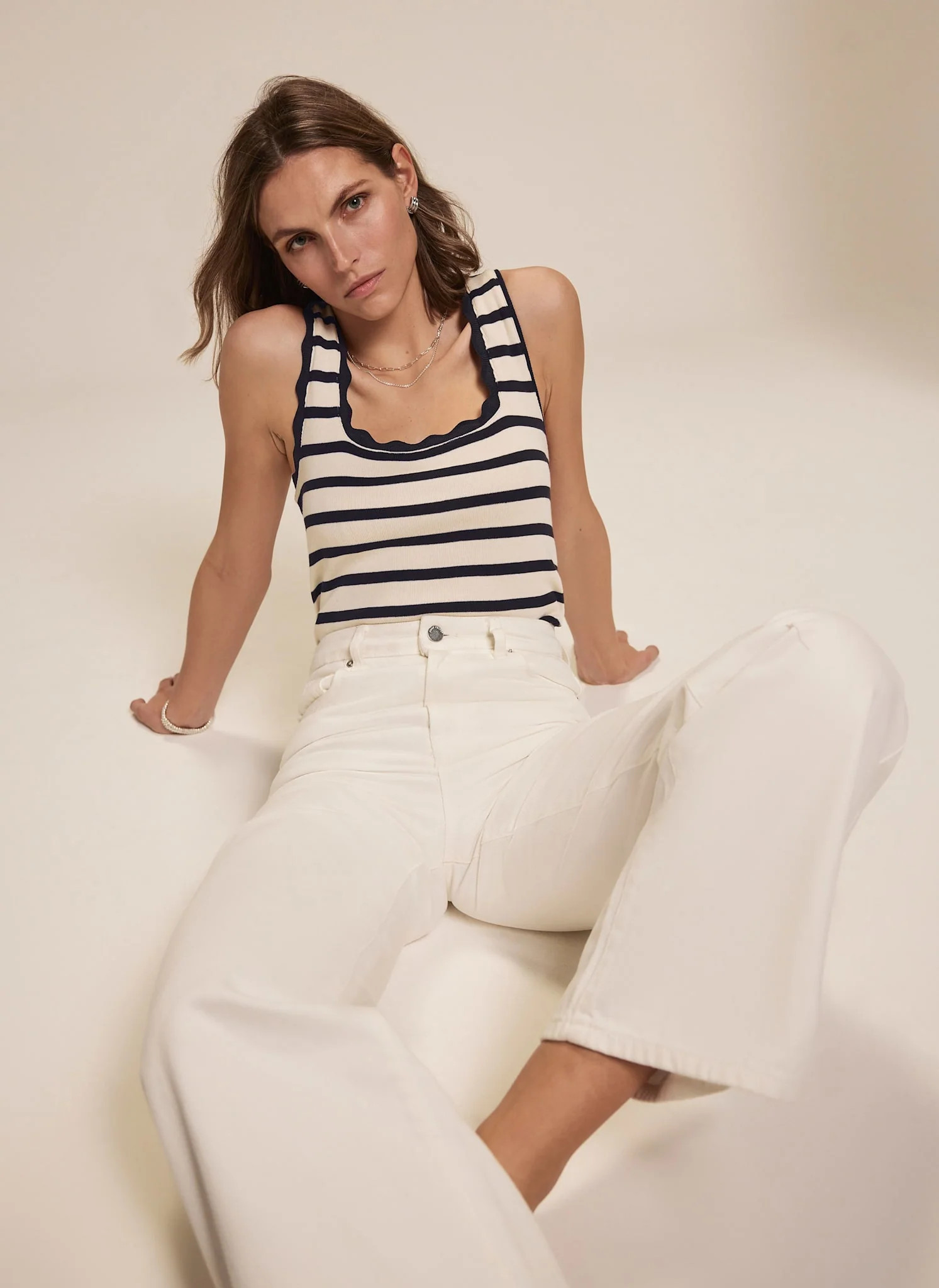 Navy Striped Scallop Trim Vest Top | Mint Velvet - US