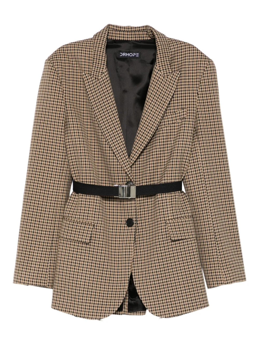 DRHOPE check belted blazer - Brown | Farfetch Global
