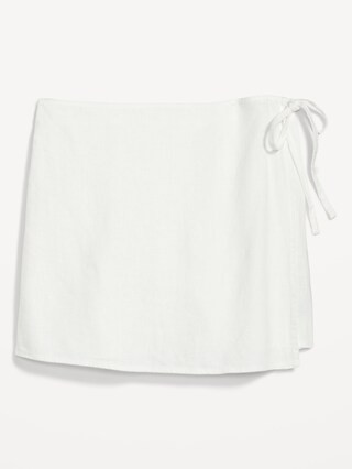 High-Waisted Linen-Blend Wrap-Front Mini Skort | Old Navy (US)