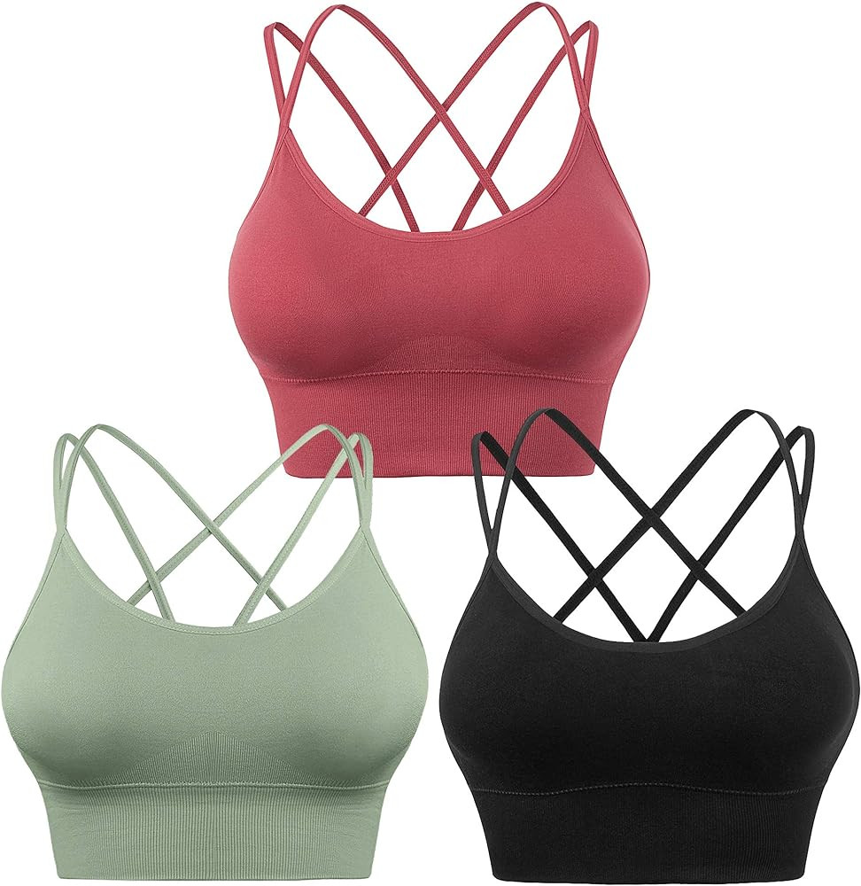 Evercute Cross Back Sport Bras Padded Strappy Criss Cross Cropped Bras for Yoga Workout Fitness L... | Amazon (US)