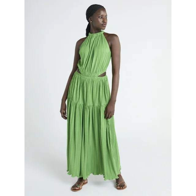 Scoop Women’s Plisse Halter Maxi Dress with Cutouts, Sizes XS-XXL | Walmart (US)