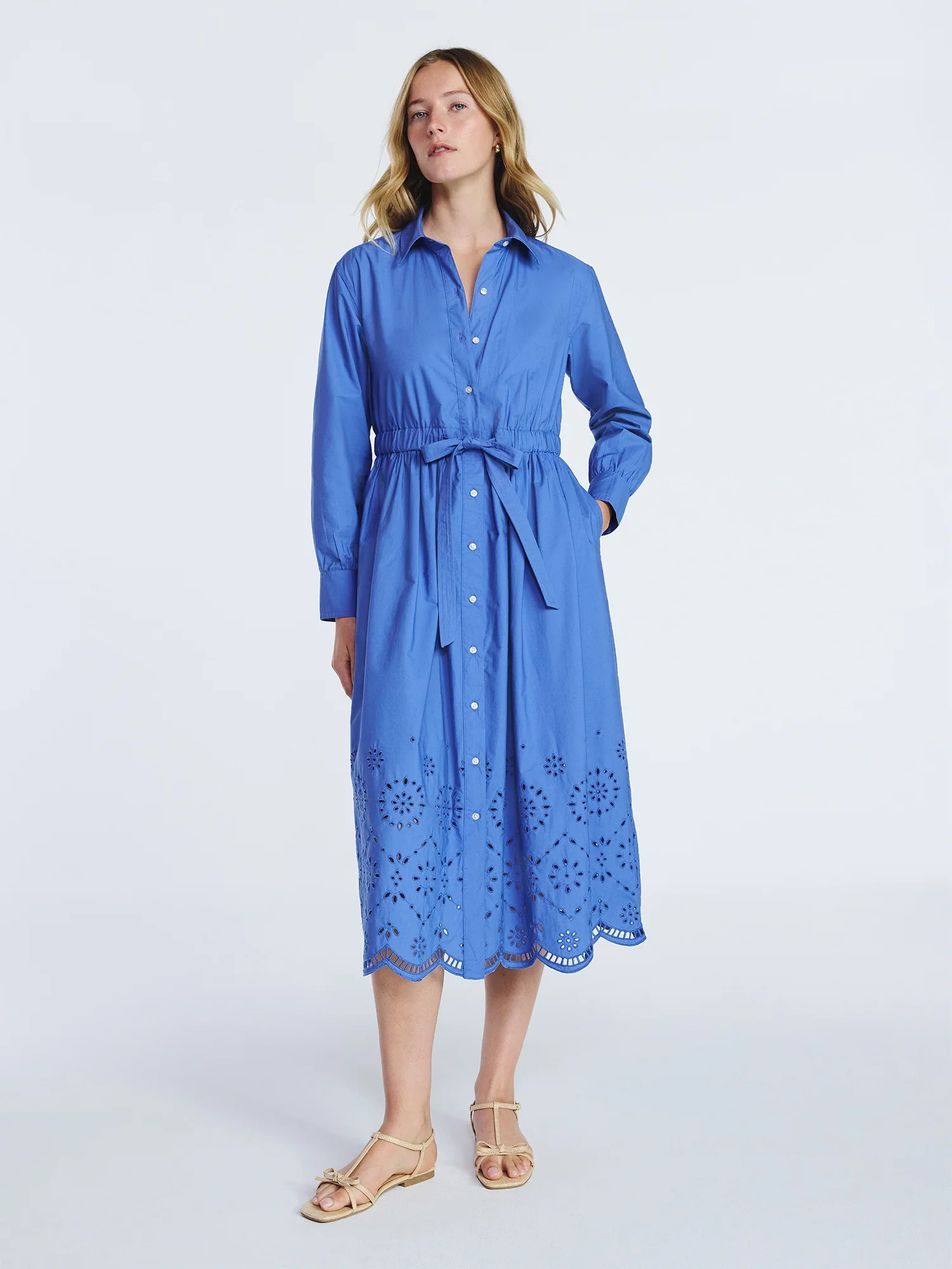 Free Assembly Women’s and Women's Plus Cotton Eyelet Maxi Shirtdress, Sizes XS-4X | Walmart (US)