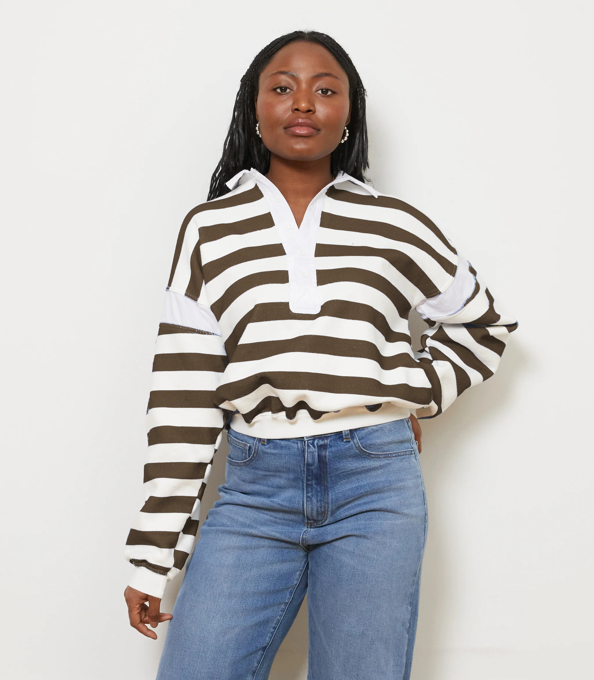 Camilla Collared Sweatshirt - Espresso Stripe | Loup