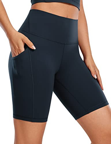 CRZ YOGA Women's Butterluxe Biker Shorts 8 Inches - High Waisted Side Pockets Workout Yoga Volleyball Buttery Soft True Navy Medium | Amazon (US)