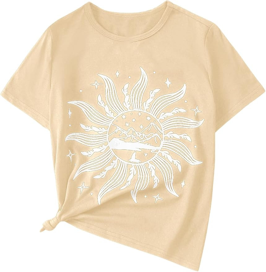 SOLY HUX Graphic Tees for Girl Floral Print Short Sleeve Round Neck T Shirts Tops | Amazon (US)