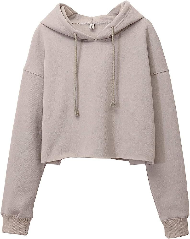 Amazhiyu Women's Cropped Hoodie Long Sleeves Fleece Crop Tops with Hooded | Amazon (US)