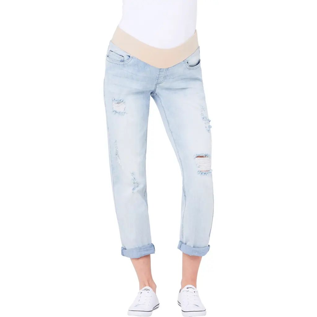 Ripe Maternity Baxter Ripped Maternity Boyfriend Jeans in Clean Fade at Nordstrom, Size X-Large | Nordstrom