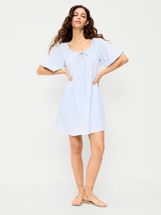 Crinkle Gauze Flutter-Sleeve Mini Swing Dress | Old Navy (US)