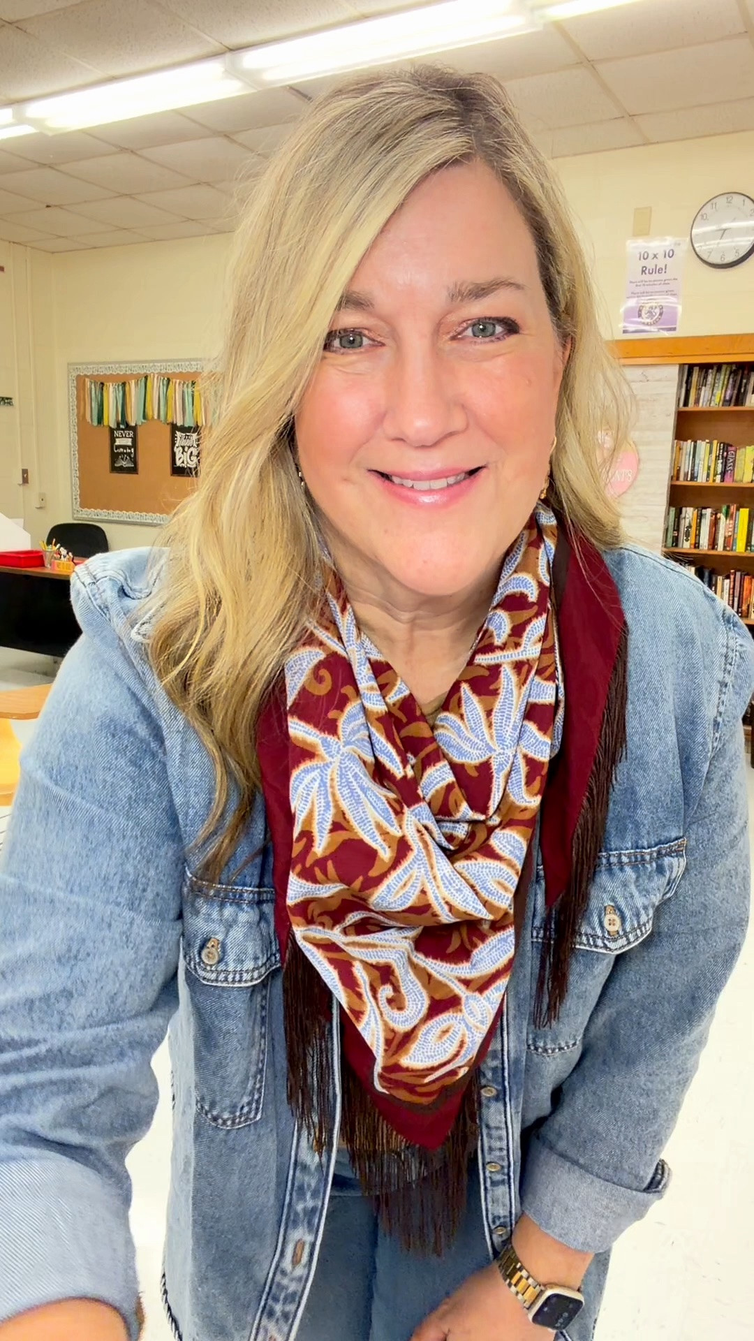 Cute and casual outfit for a Friday at school. 
Scarf - Walmart
Denim- Loft

#LTKootd #LTKOver40 #LTKMidsize