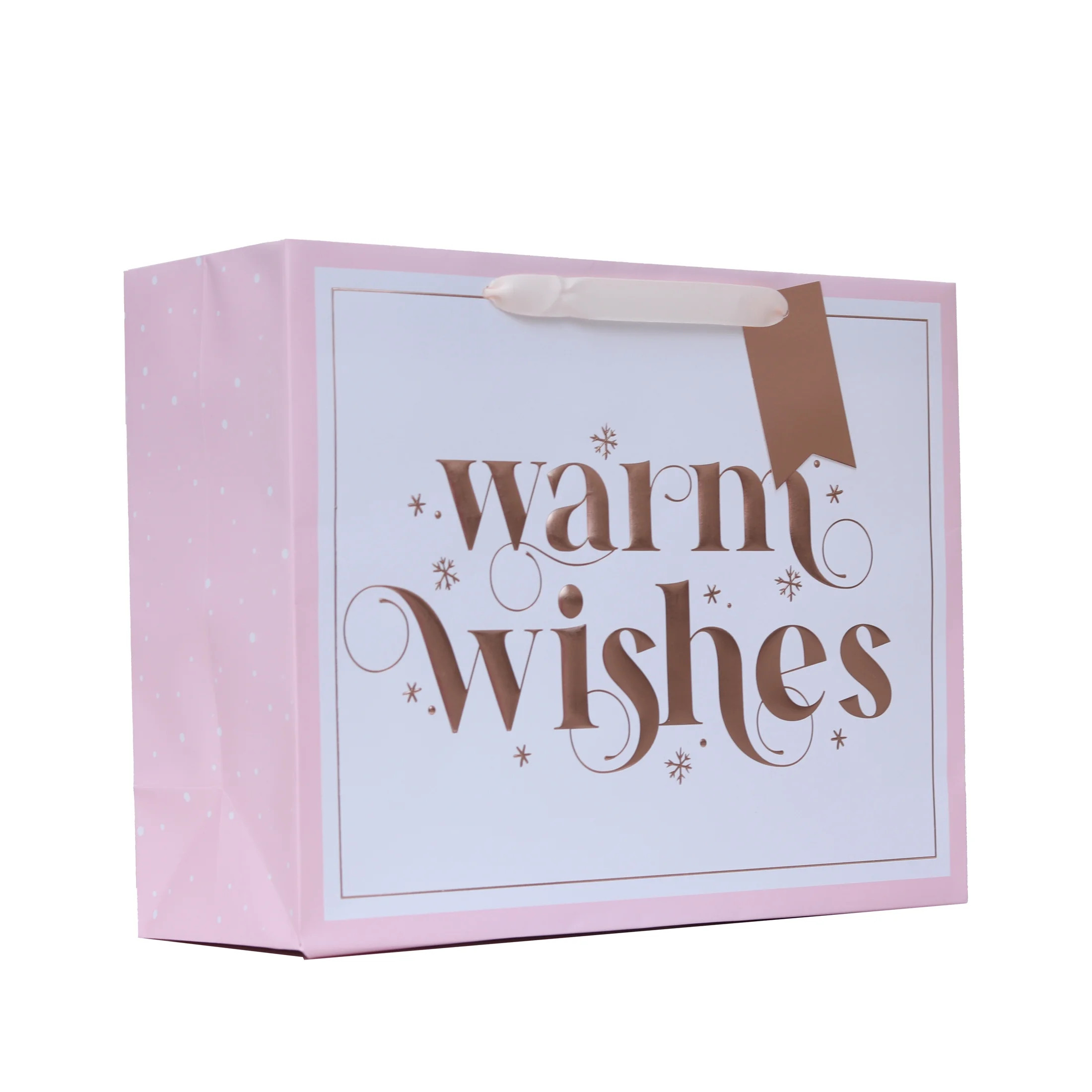Large Pink and White Warm Wishes Christmas Paper Gift Bag, 12.75" x 4.5" x 10", by Holiday Time | Walmart (US)