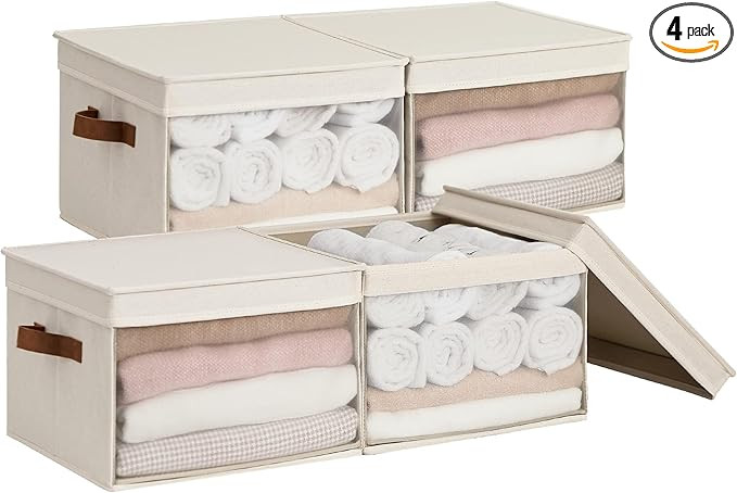 StorageWorks Storage Bins with Lids and Clear Window, Storage Basket for Shelves, Fabric Closet C... | Amazon (US)