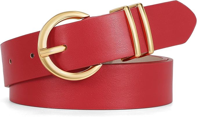 WHIPPY Women Leather Belt Fashion Designer belt Gold Buckle Ladies Belt for Jeans Pants Dresses | Amazon (US)