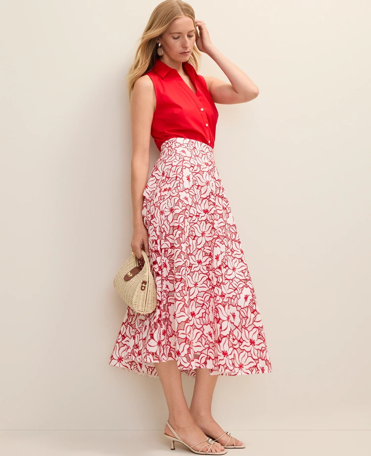 Eyelet Full Midi Skirt | Ann Taylor
