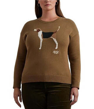 Lauren Ralph Lauren Plus Size Intarsia-Knit Beagle Crew Neck "LRL" Script Embroidered Sweater | D... | Dillard's