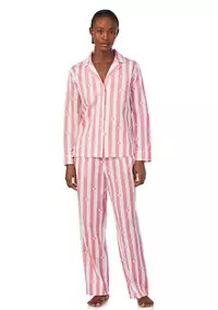 Long Sleeve Notch Collar Top and Long Pants Pajama Set | Belk