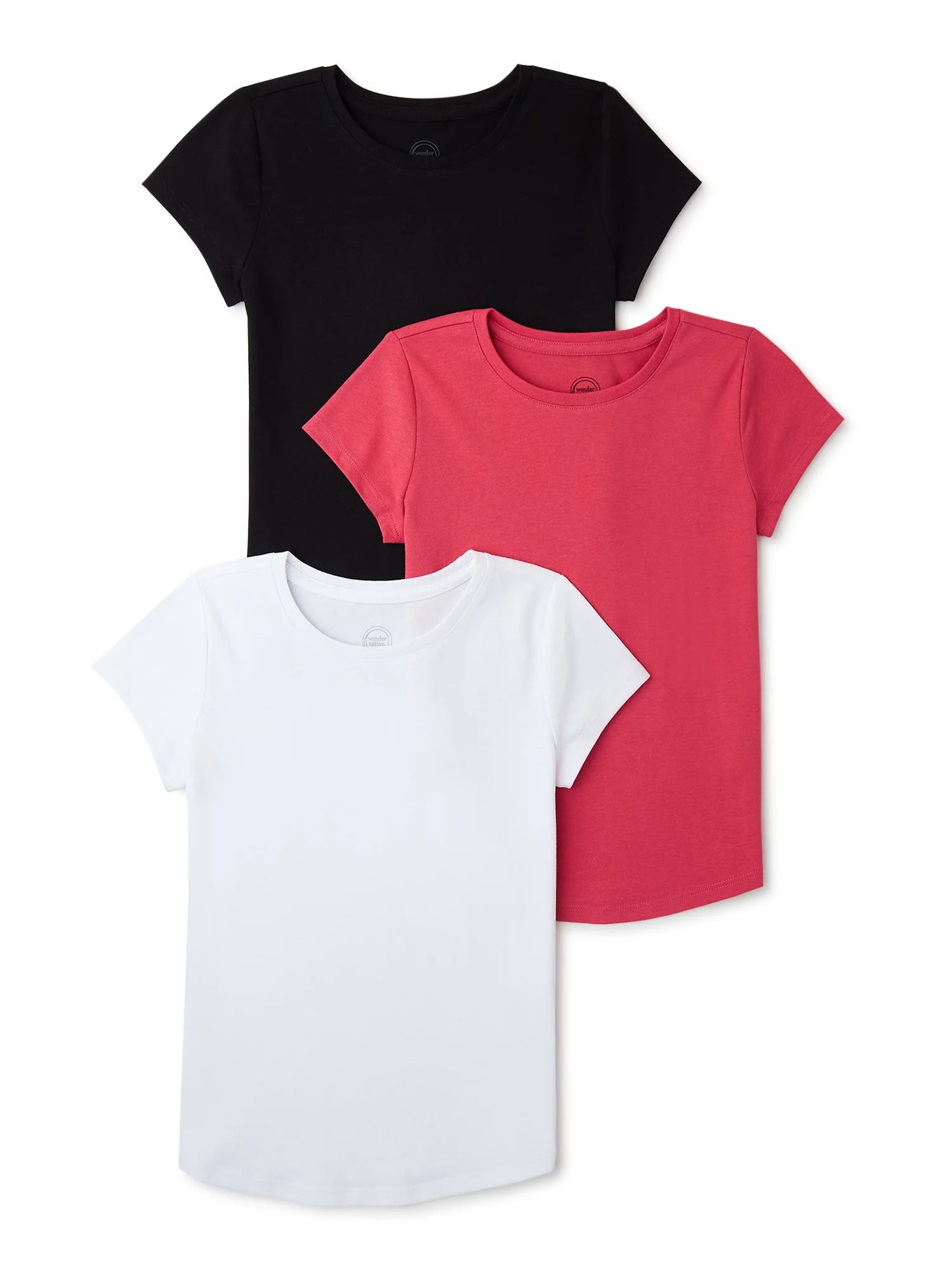 Wonder Nation Girls Short Sleeve Kid Tough T-Shirts, 3-Pack, Sizes 4-18 & Plus | Walmart (US)