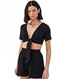 4th & RECKLESS Women's Wheatley TIE Front Crop TOP, Black, Extra Large | Amazon (US)