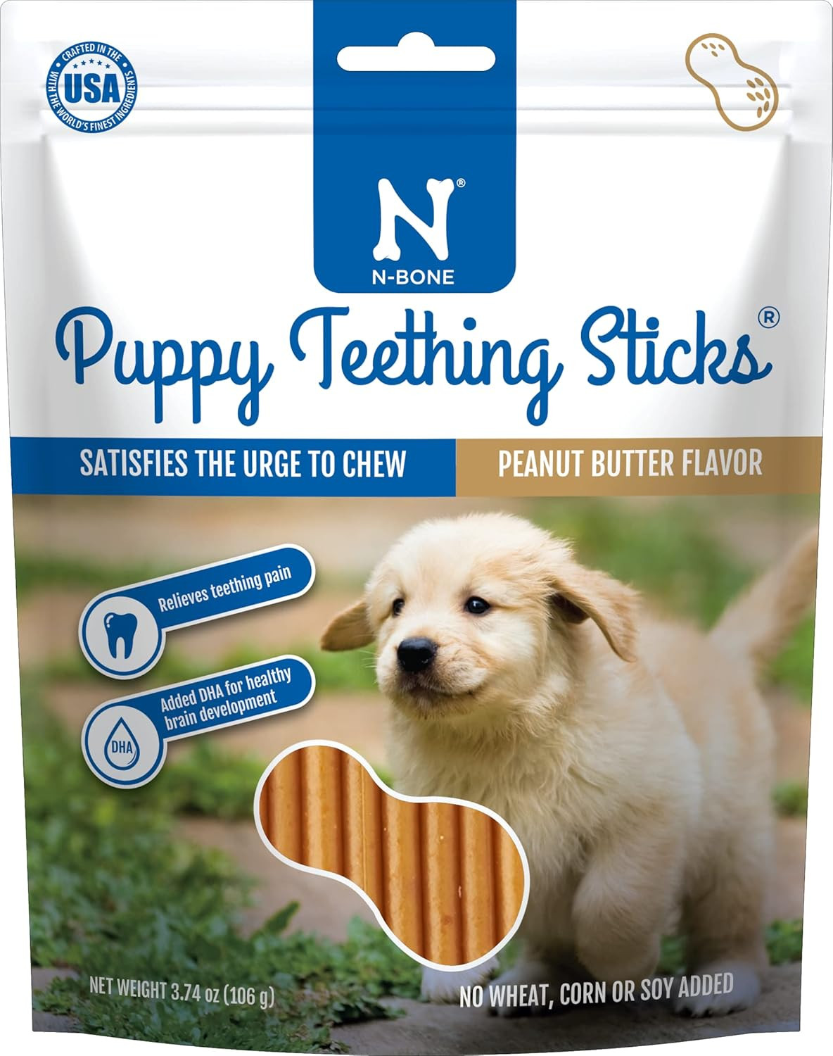 N-Bone Puppy Teething Sticks, Peanut Butter Flavor, Natural Puppy Chew Sticks & Teething Treats, SQF Certified, Made with Rice Flour for Easy Digestion, Calcium Enriched (3.7oz) | Amazon (US)