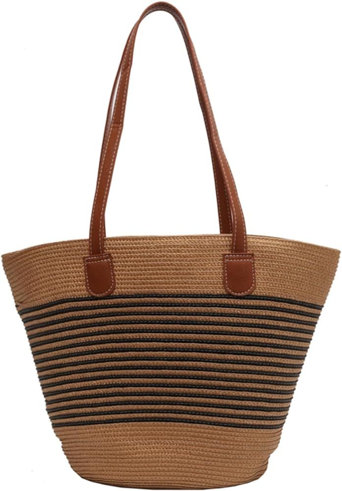 Straw Beach Bag, Summer Straw Handbags for Women TrendyStraw Purses Woven Tote Bag for Travel Vac... | Amazon (US)