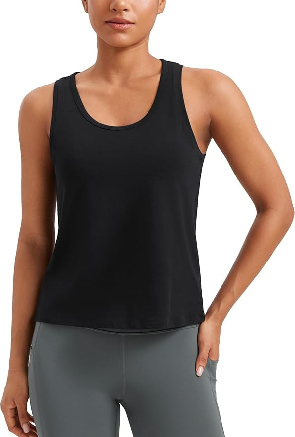 CRZ YOGA Pima Cotton Scoop Neck Tank Racerback Workout Tops for Women Soft Casual Basic Sleeveles... | Amazon (US)