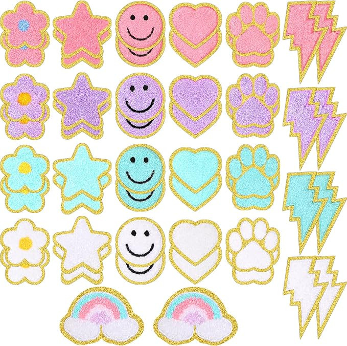 Yilloog 50 Pcs Self Adhesive Chenille Patches Paw Print Smile Face Heart Patch Preppy Sticker Che... | Amazon (US)