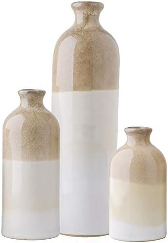 TERESA'S COLLECTIONS Rustic Ceramic Vase for Home Decor, Reactive Glazed Country Beige and White ... | Amazon (US)