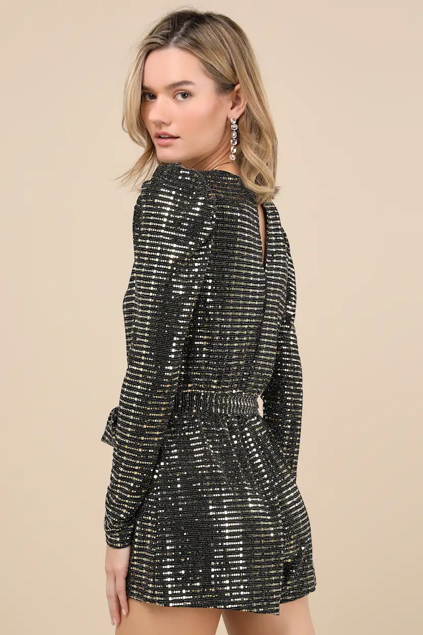 Bettie Gold Metallic Long Sleeve Romper | Lulus