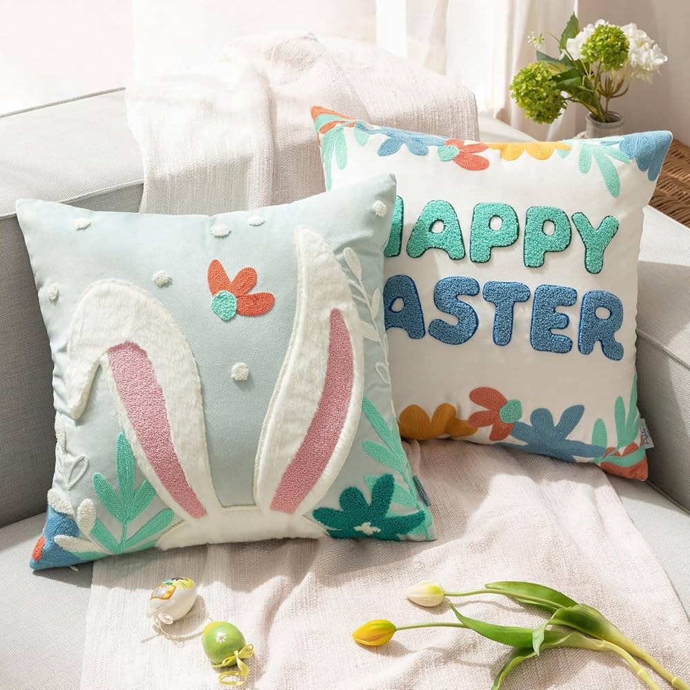 Ashler Easter Bunny Pillow, Easter Decorations Pillow Covers, Rabbit Pillow Covers, Blue 18X18 in... | Amazon (US)