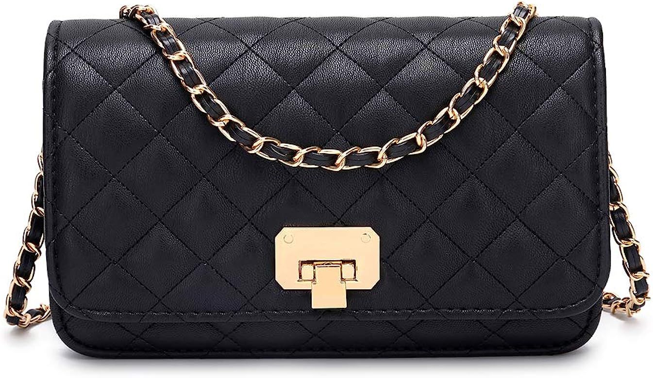 Women Black Quilted Purse Lattice Clutch Small Crossbody Shoulder Bag with Chain Strap Leather | Amazon (CA)