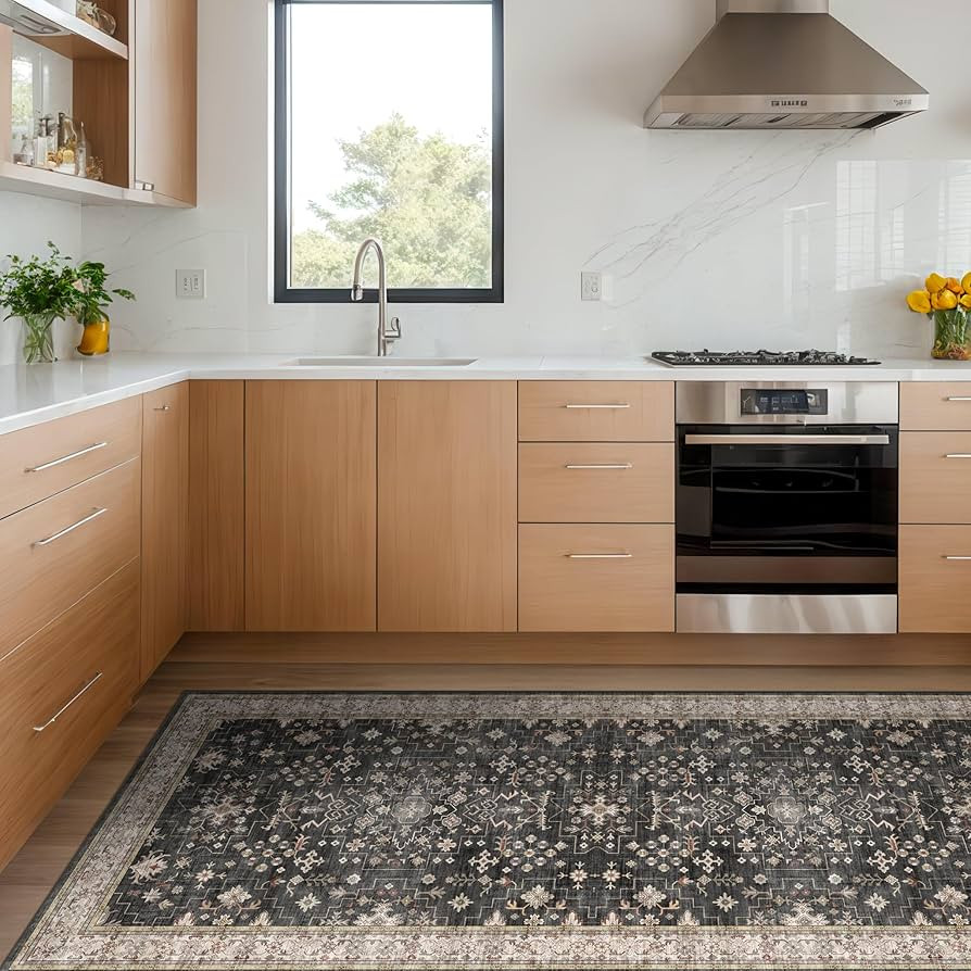 Black Boho Washable 3x6 Large Kitchen Runner Rug, Indoor Entryway Home Office Floor Rug, Non-Slip... | Amazon (US)