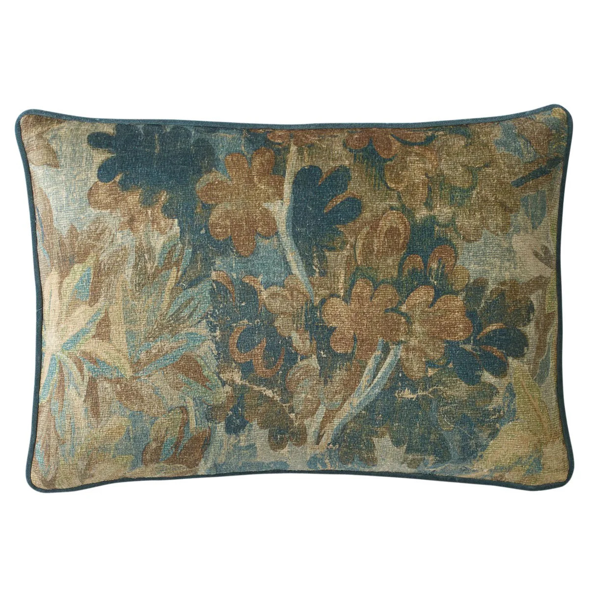 Valeria Verdant Tapestry Printed Velvet Lumbar Pillow - 15x23 | Kathy Kuo Home