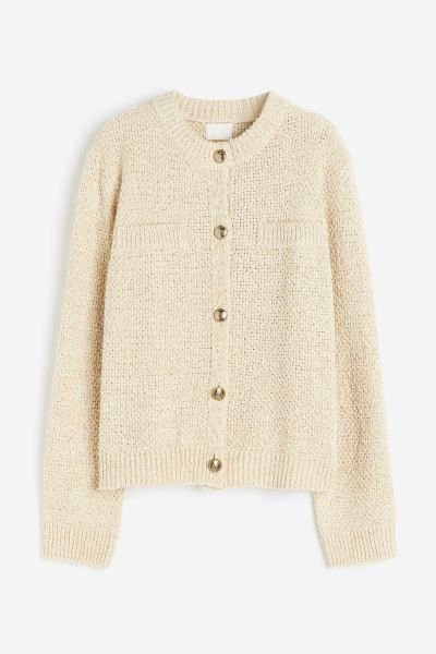 Glittery Textured-knit Cardigan - Light beige - Ladies | H&M US | H&M (US + CA)