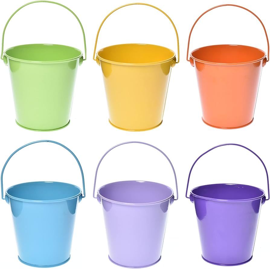 Small Metal Buckets with Handle - 6 Pack Colored Galvanized Bucket for Kids,Classroom,Crafts,and ... | Amazon (US)