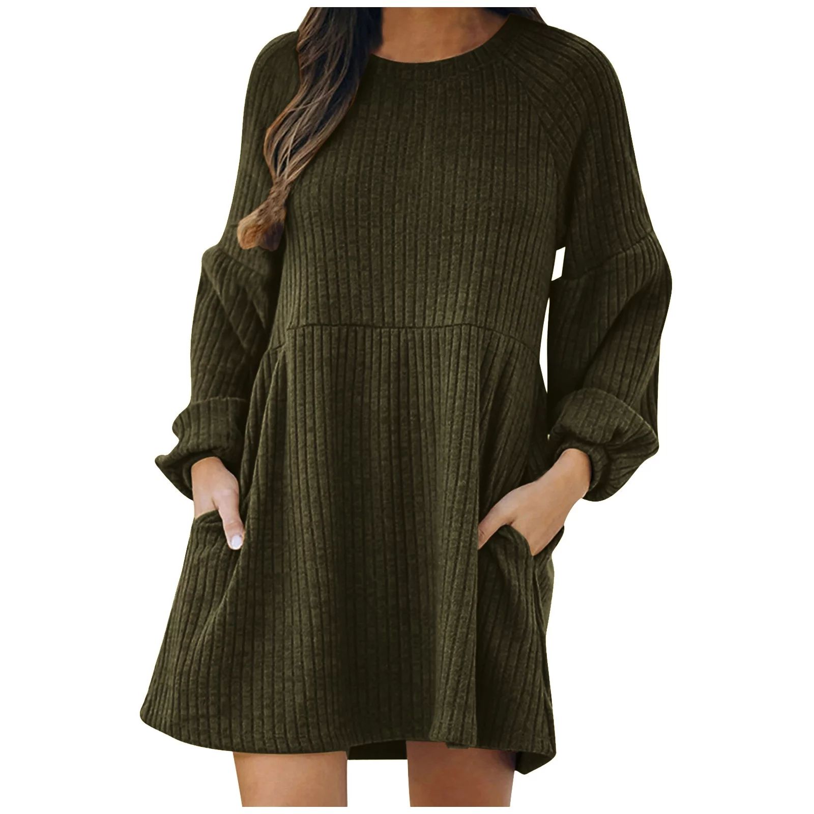 HTNBO Sweater Dress for Women 2023 Fall Winter Long Sleeve Knitted Mini Dresses with Pockets | Walmart (US)