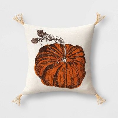 Embroidered and Appliqued Pumpkin Square Throw Pillow Almond/Orange - Threshold™ | Target