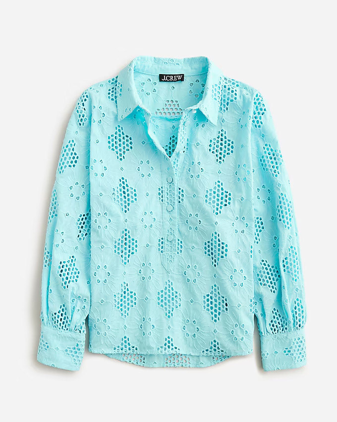 Long-sleeve popover top in eyelet | J. Crew US