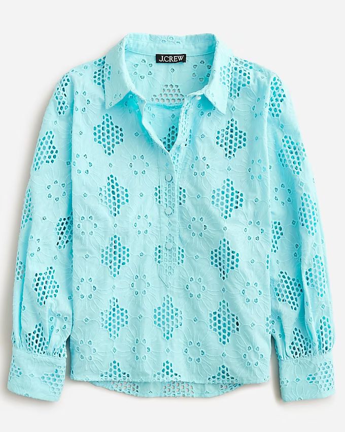 Long-sleeve popover top in eyelet | J.Crew US