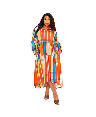 Women's Plus Size Plaid Puff Sleeve Tiered Shirt Dress | Macy's