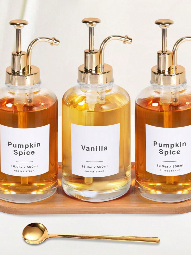 500ml/16.9oz Coffee Syrup Dispenser, Coffee Pump Dispenser, Glass Syrup Bottle With Pump, Black Upgraded Pump Head, Back To School Supplies | SHEIN