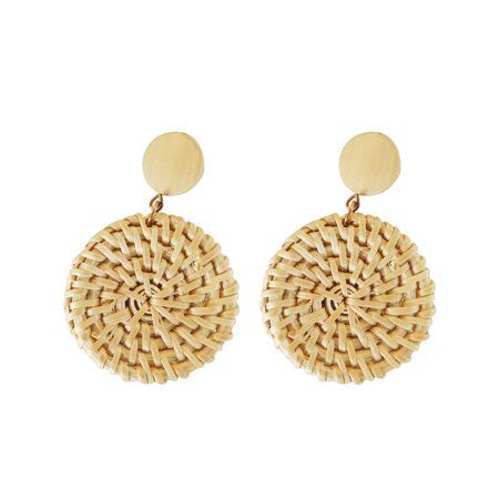 Her Lab | Rattan Straw Earring Handmade Boho Round Circle Ball Wicker Braid Woven Disc Drop Earrings | Walmart (US)