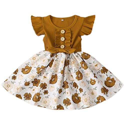 Lovely Baby Girl Dresses Cute Baby Girl Dresses 12-18 Months Brown Tops Flowers Skirts for Baby Girl Bowknot Flowers Dress for Summer Day 12-18M(brown066, 80) | Amazon (US)