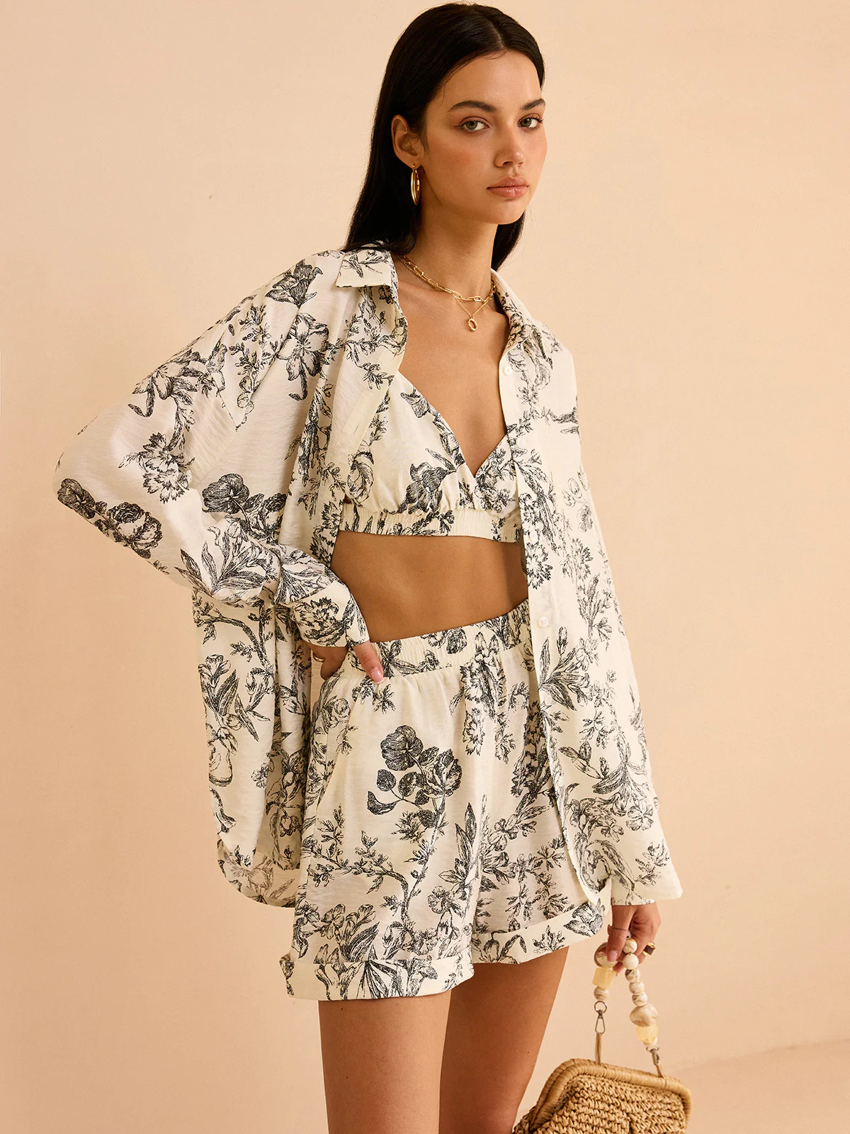 Floral Print Three-Piece Set | Commense