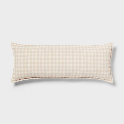 Gingham OS Oblong Dec Pillow Khaki/Ivory - Threshold™: Cotton Rectangle Lumbar Support, Indoor Use | Target
