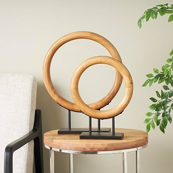Deco 79 Wood Geometric Decorative Sculpture Circular Ring Home Decor Statues with Black Metal Sta... | Amazon (US)