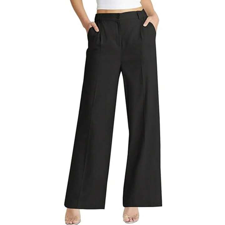BZB Women's High Waisted Wide Leg Pants Work Office Dress Slacks With Pockets Casual Elastic Wais... | SHEIN