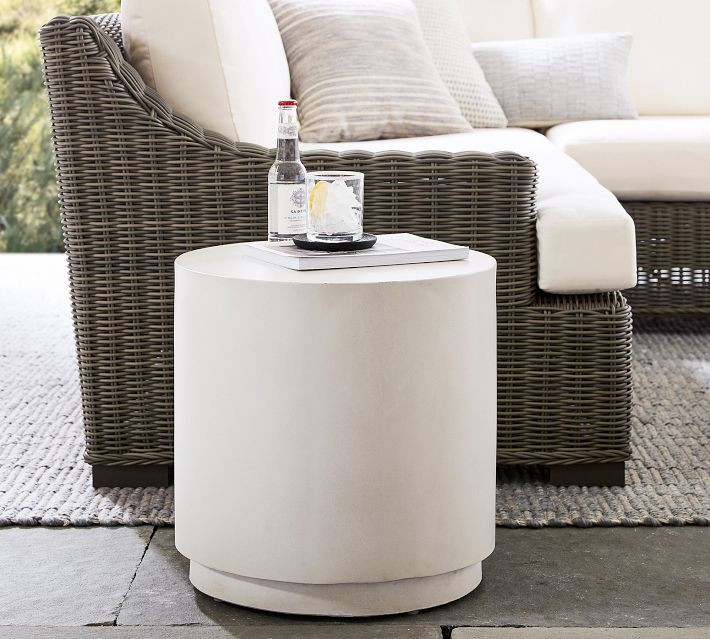 Pomona Concrete Round Outdoor Side Table, White Speckle | Pottery Barn (US)