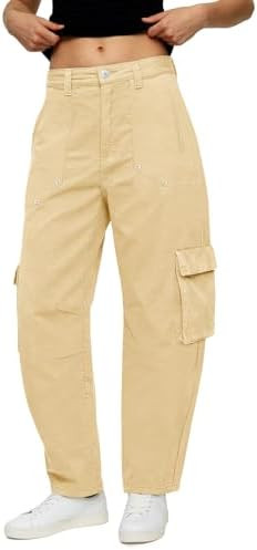 Aoysky Womens Barrel Cargo Pants High Waisted Casual Baggy Jeans Wide Leg Trendy Loose Cotton Tro... | Amazon (US)
