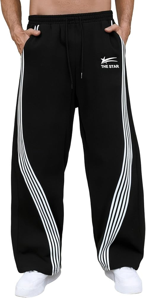 GORGLITTER Men's Baggy Wide Leg Sweatpants Y2K Striped Side Drawstring Waist Barrel Track Pants w... | Amazon (US)