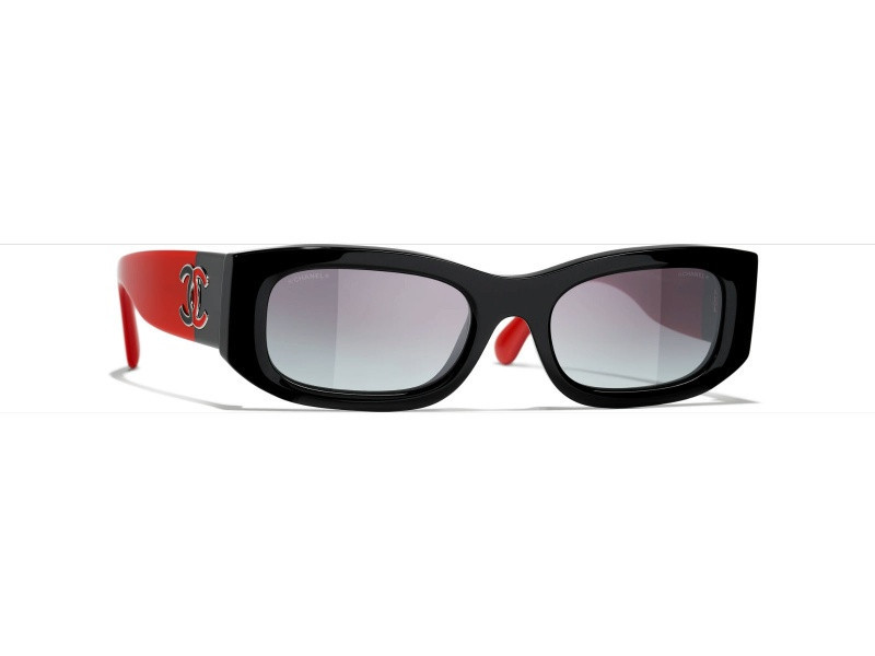 Chanel Black and Red Rectangular Frames / Gray Gradient Lenses Sunglasses | JTV Jewelry